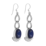 Ethnic Indian design 925 sterling silver blue lapis lazuli dangle earrings